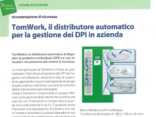 TomWork, il distributore automatico per la gestione dei DPI in azienda